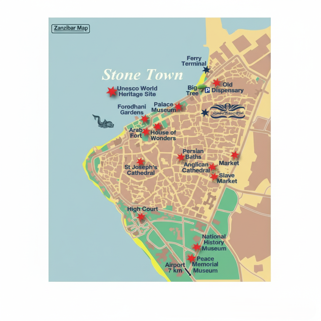Stone Town Map - Zanziride Scooter Locations